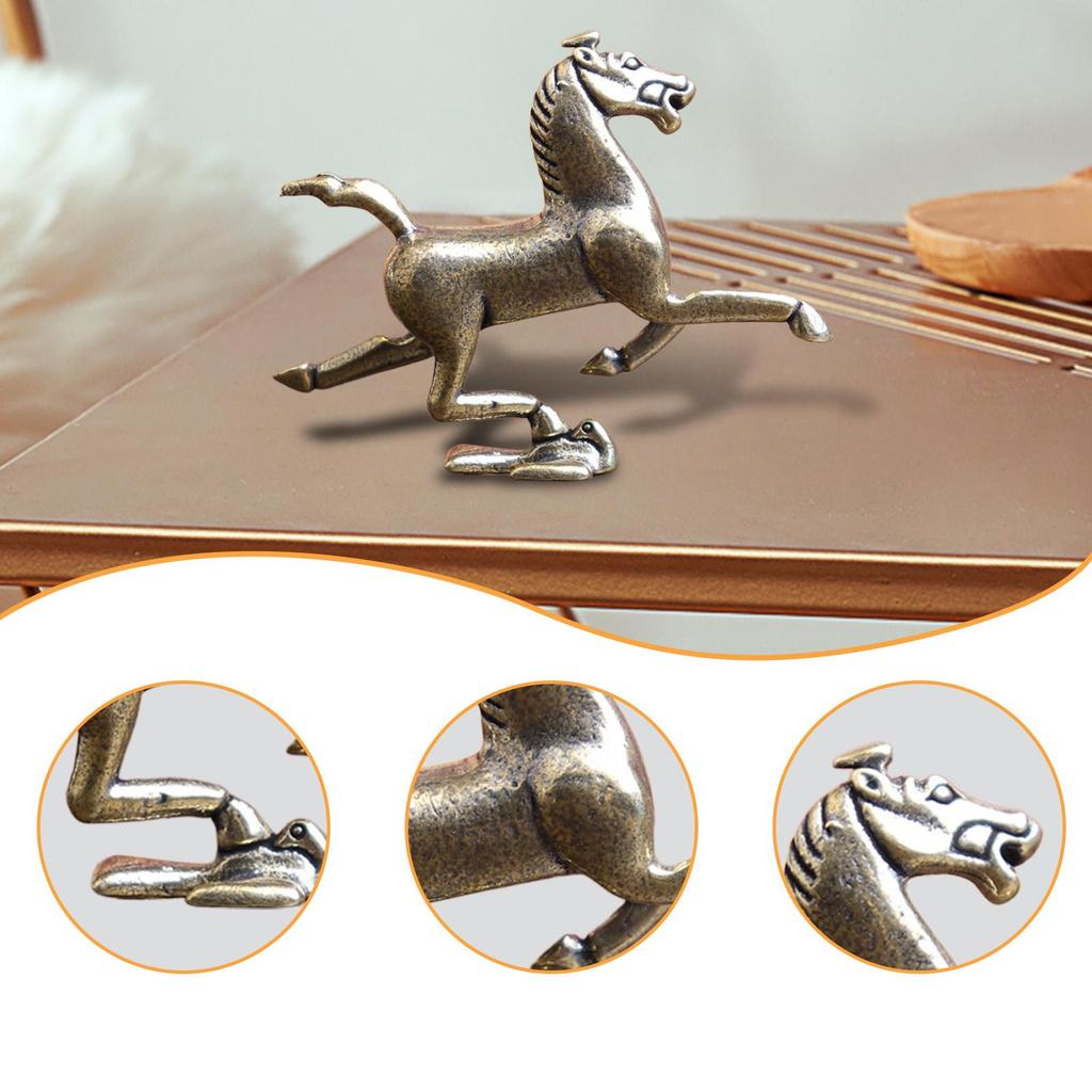 Decorative Horse Figurine Brass Sculpture Miniature Animal Statue for Bookshelf Home Desk Decor