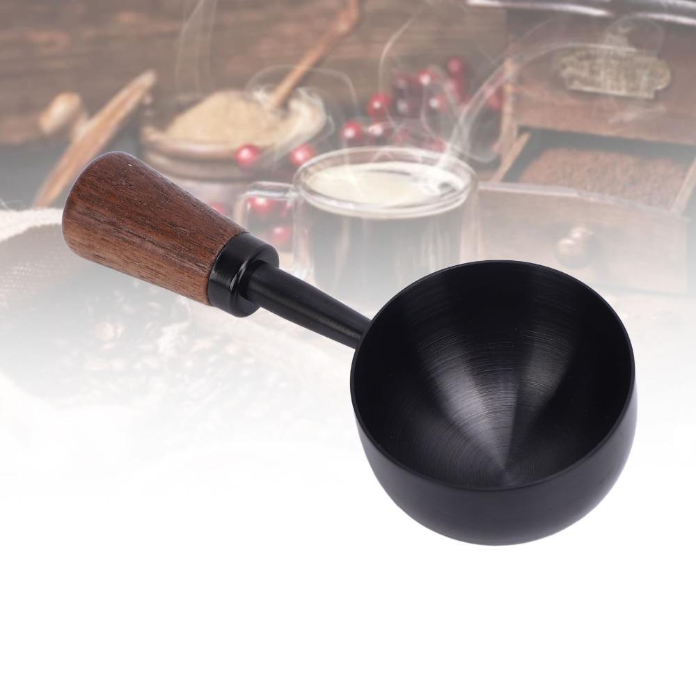 Kaffeelöffel im Vintage-Stil 304 Edelstahl Kurzer Holzgriff Teemesslöffel Schwarz 30 ml Fassungsvermögen Kaffeebohnenlöffel