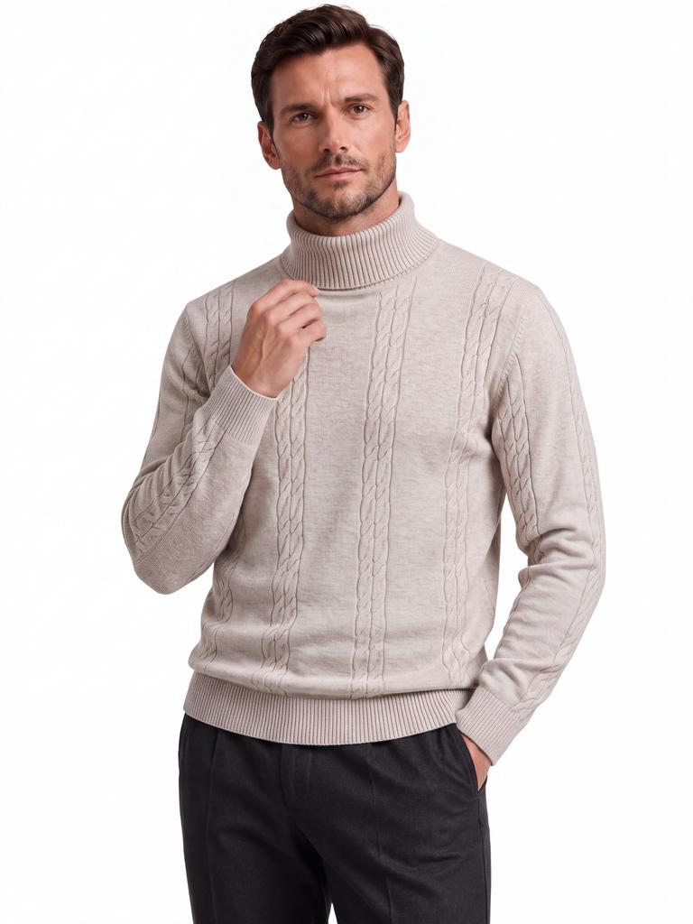 AIOPESON Herren Rollkragenpullover Zopfmuster Strickware Rippbündchen Pullover Smart Casual Business Warm Herbst Winter