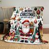 Santa Claus Christmas Scene Patterned Blanket, Flannel, Suitable for All Seasons, Home Decor, Warm and Cozy