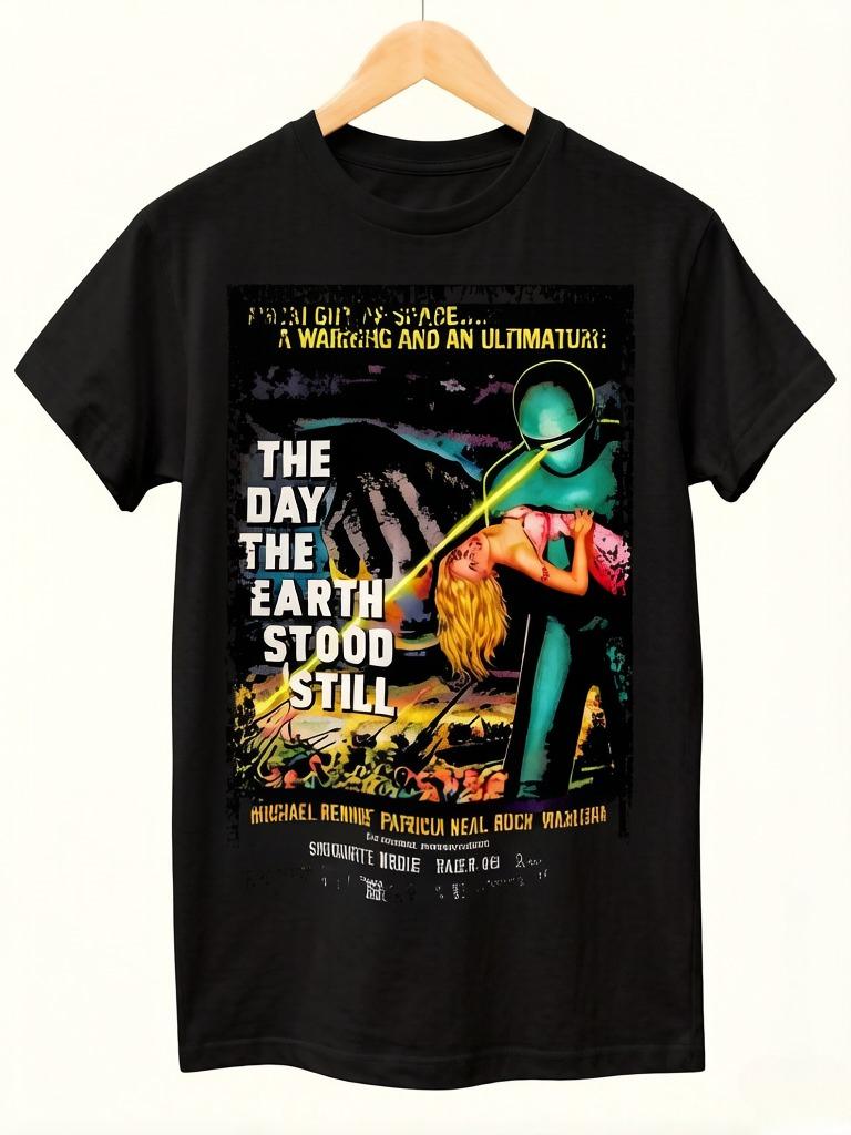 

Earth Stopping Its Rotation 1951 A Unisexs and Womens Unisex Black Tshirt Inspired By The Movie Poster 2XL
