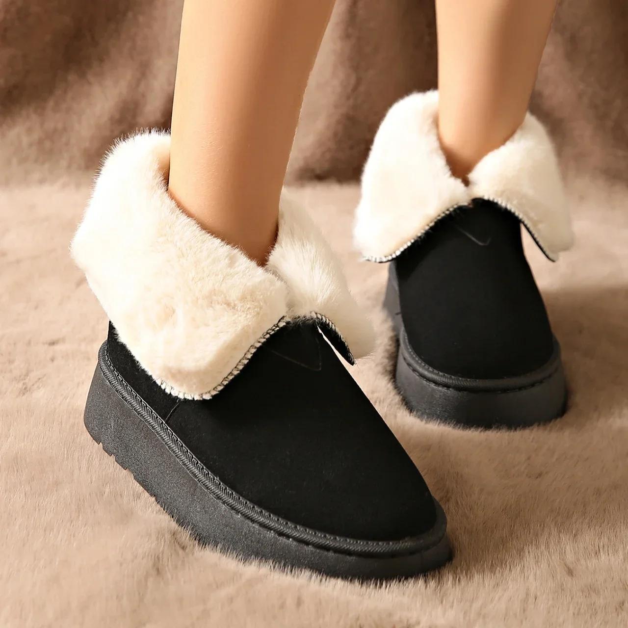 

Зимние ботинки женские зимние новые кашемировые теплые толстые подошвы без каблука покрытые волосами полухлопковые туфли для женщин на платформе Botas Mujer 40 чёрный