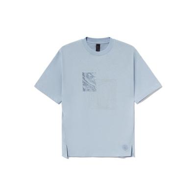 Li Ning X Jackie Chan Kollaboration Kung Fu Serie Lässig Atmungsaktiv Einfarbig Locker Kurzarm T-Shirt Herren Oberteile Himmelblau AHSS207-4