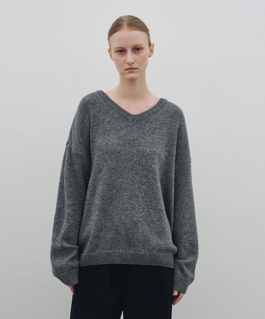NEEV Drop Wool V-Neck Pullover (Gray)