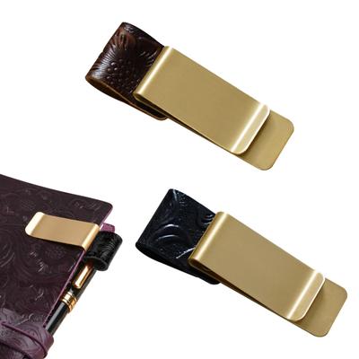 Leather Pen Holder Clip for Notebooks of Leather Pen Holder Clip Leather Carving Cowhide Pen Clip with Brass Clip Leather Clip Compatible with