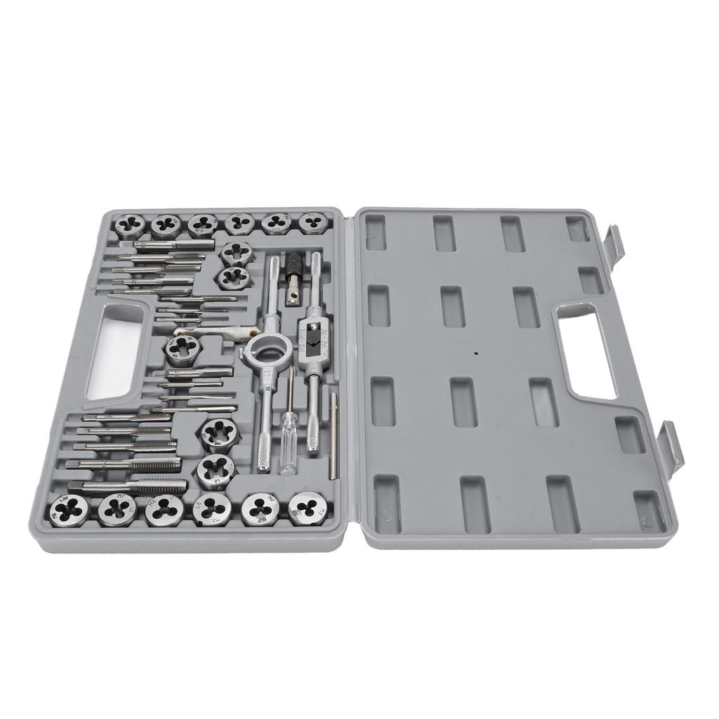 40 Piece SAE Tap and Die Set 4 To 1 2 Inch Alloy Steel Unc Cool UNF FINE NPT Threads Threading Tool Kit
