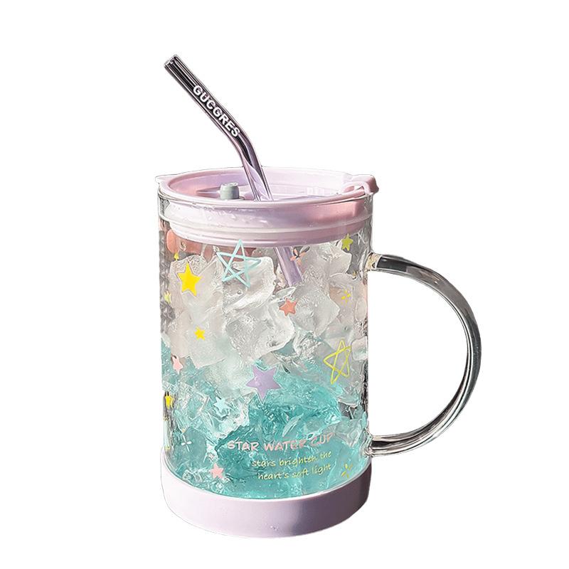 Simple Yet Stylish Handle Mug with High Temperature Resistance Household Glass Cups Large Capacity Straw Cups High Borosilicate