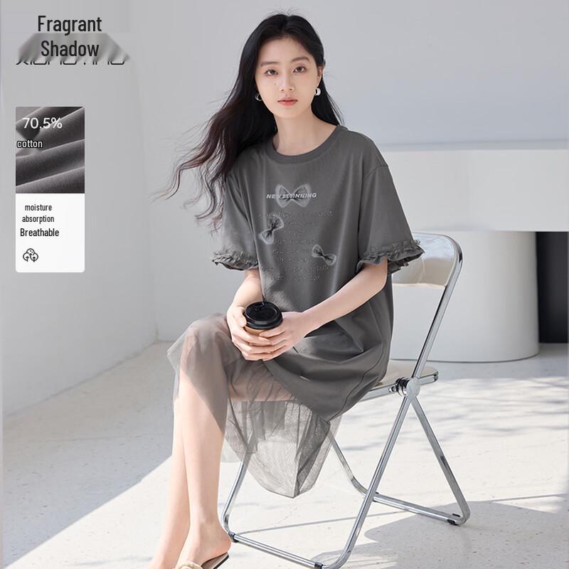 Xiangying Women s Fake Two-Piece Spliced Dress L