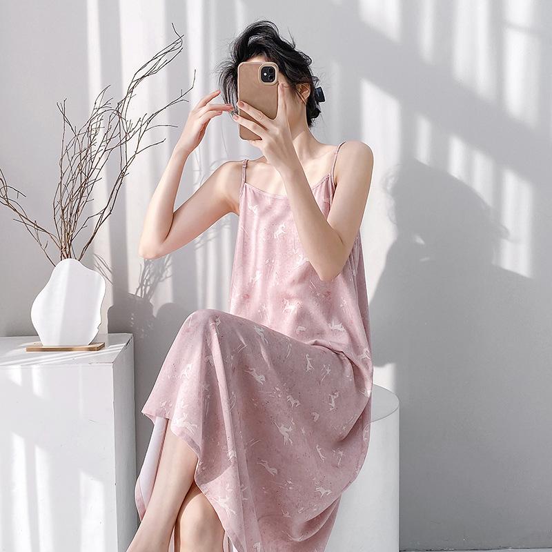 Suspender small fresh cotton and silk nightdress women's summer thin sleeveless lazy style loungewear high-end sense holiday dress