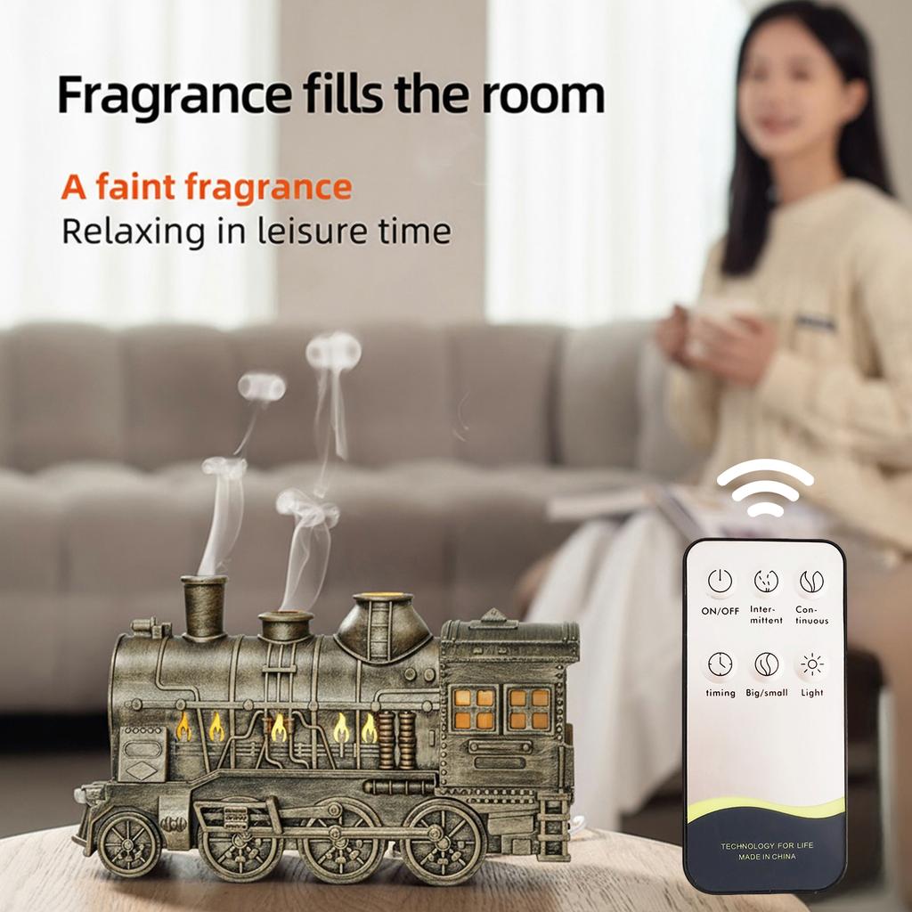 300ML Vintage Steam Train Air Diffuser Humidifier with 2-Color LED Light/2 Mist Modes Essential Oil Diffuser for Home Decor Gift