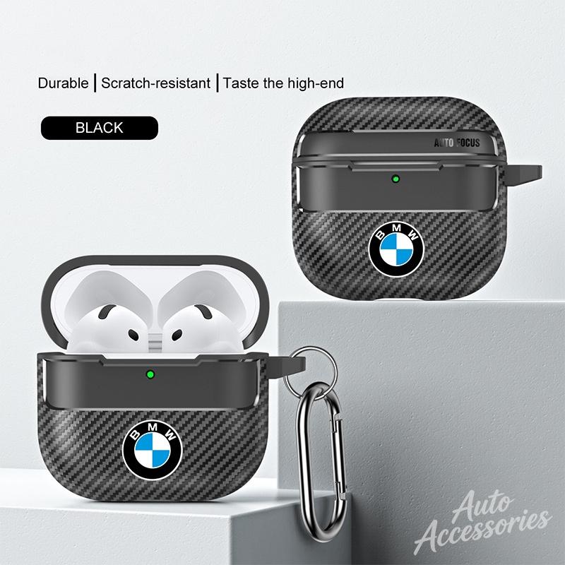 IQJD2 For Airpods 1/2/3/4/Pro Earphone Case Carbon Fiber Bluetooth Headset Shell With Carabiner Keychain For BMW X1 X2 X3 X5 X4 X6 X7