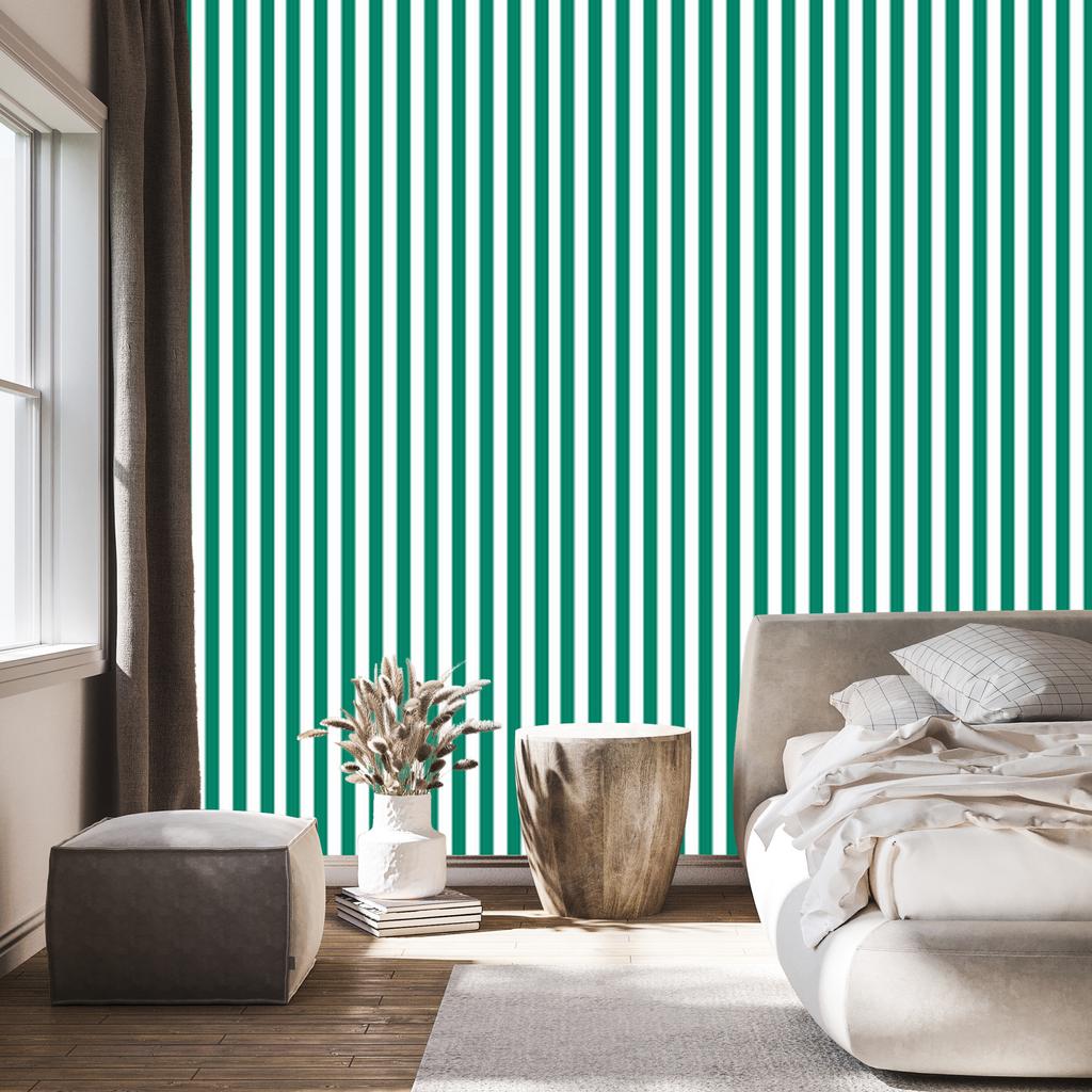 Wallpaper Stripes of sea, white and mint for living room and bedroom 50x1000