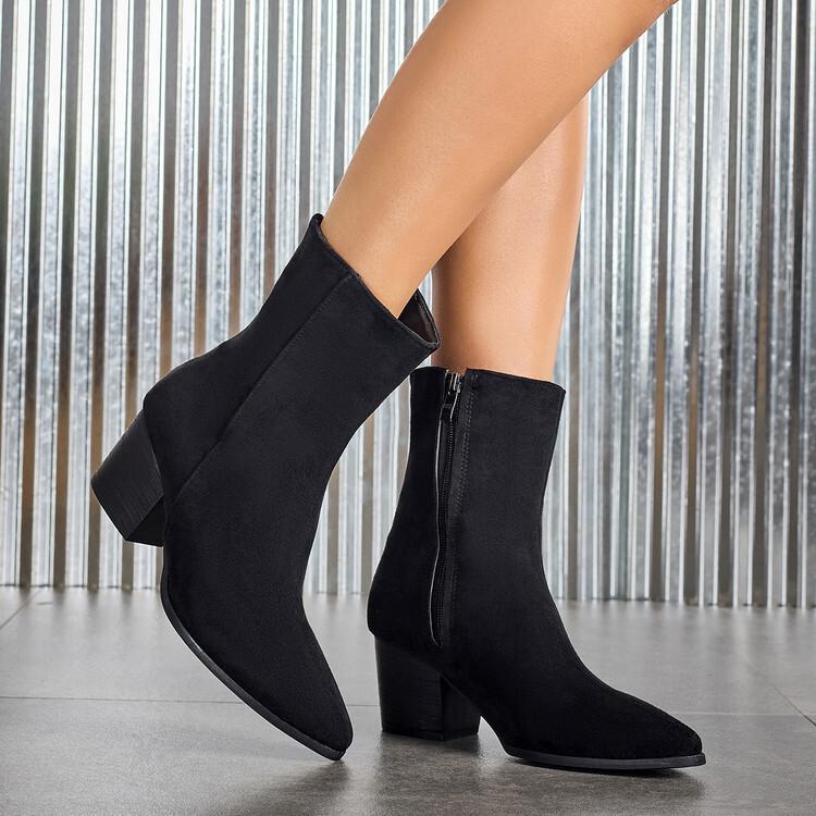 Autumn Coarse Heel Side Zipper Suede Short Boots Pointed Fashion Martin Boots Women's High Heel Women's Boots Leopard Print