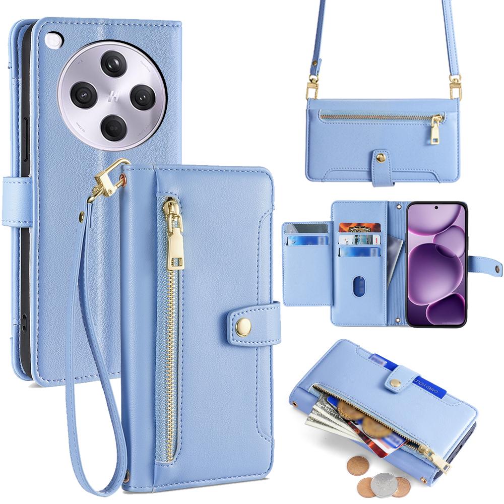 For Oppo Find X8s+ 5G Leather Case Zipper Pocket Wallet Phone Cover with 2 Straps