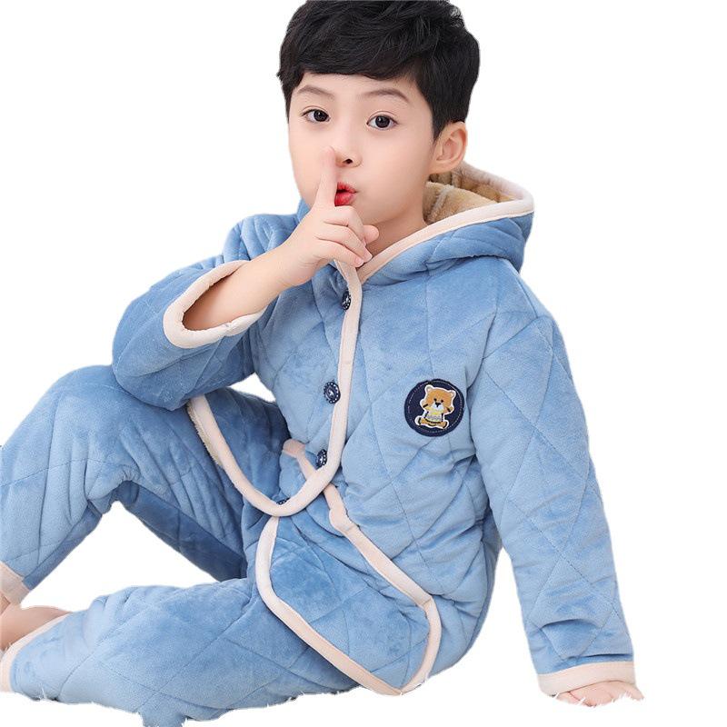 Dětské útulné pyžamo z křišťálového sametu - Silná prošívaná sada z korálového fleecu pro podzim a zimu