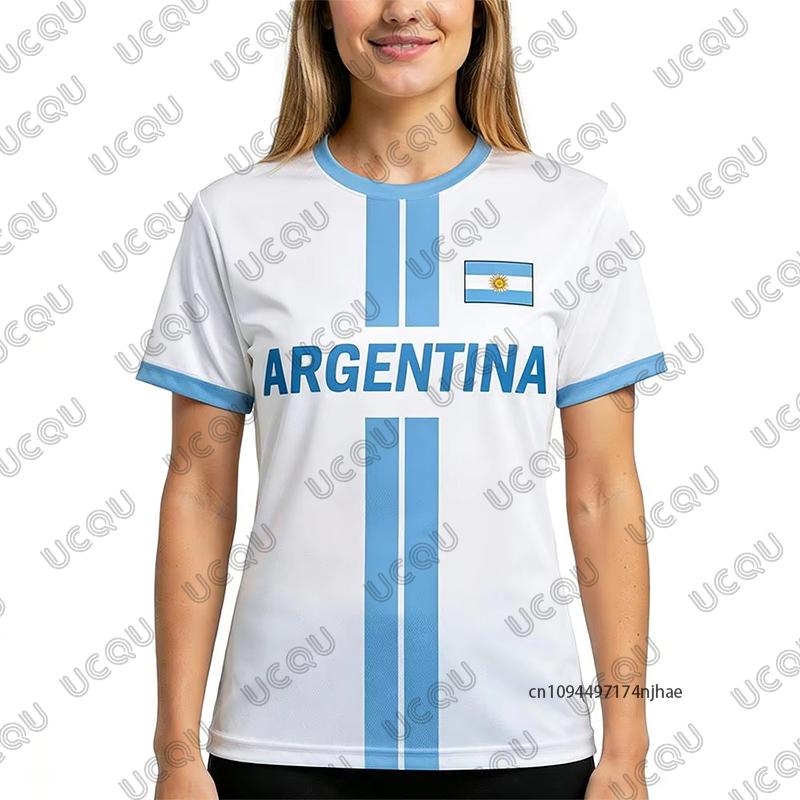 Summer New Argentina Flag Print Football Jersey For Men Women T-Shirt Outdoor Breathable Sports O-neck Tees Casual Kids Tops