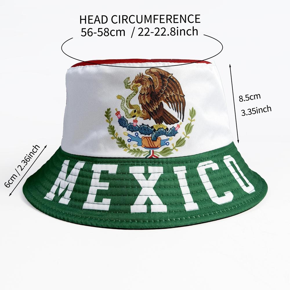 Mexico Flag Emblem Bucket Hat Verde Blanco Rojo Mexican Culture Unisex Summer Sun Hat Patriotic Fiesta Soccer Fan Accessory