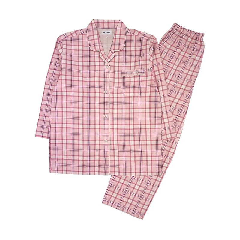 

[Gunze] pajamas Women s long sleeve long pants Yarn-dyed double gauze ladies pink