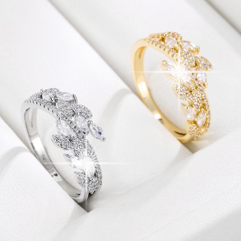 Exquisite Wheat Ear Zircon-Inlaid Copper Ring - Simple, Fashionable Pastoral Style Women's Jewelry