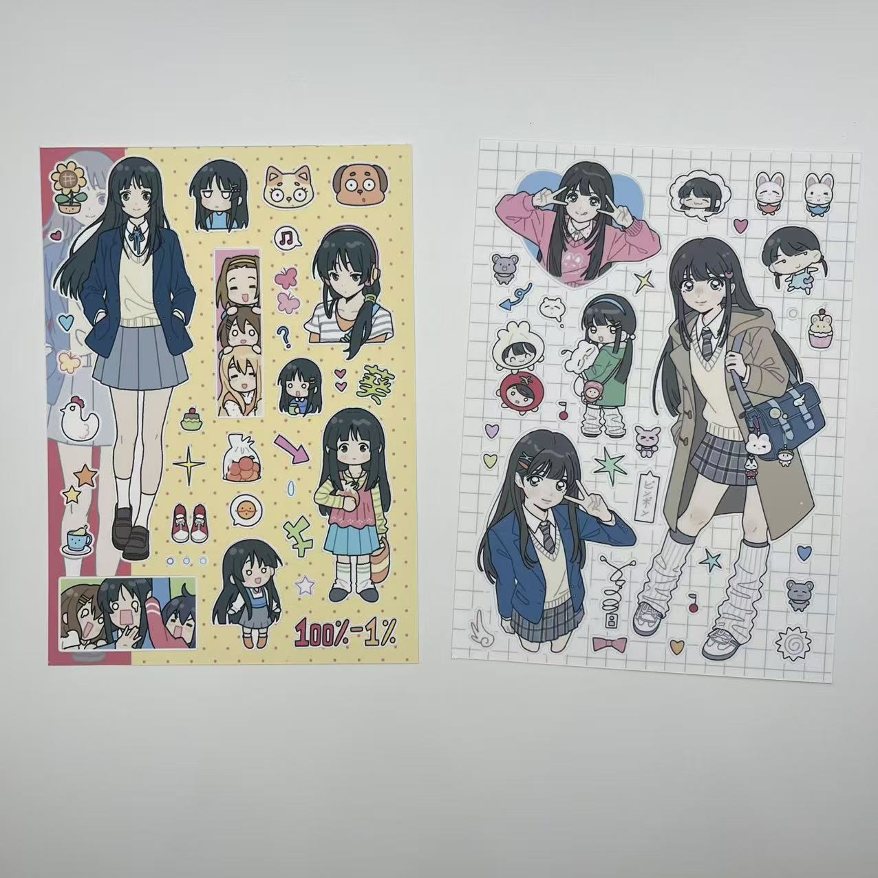 2pcs Cartoon Character Girl Daily Life Sticker Goo Card Character Sticker Notebook Material DIY