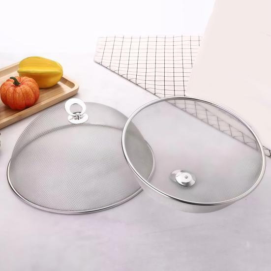 Reusable Food Net Cover for Parties Stainless Steel Mesh with Handle, Round Portable Fine Protector Outdoor Events Protector, Durable Guard Dishes And
