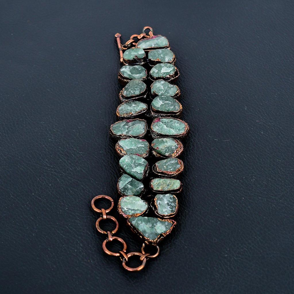 Aquamarine Bracelet, Handmade Gemstone Bracelet, Copper Electroformed Antique Jewelry, For Engagement Gift