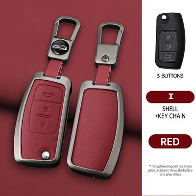 Car Zinc Alloy Leather Key Cases Holder Cover For Ford Focus 3 4 St Mondeo Mk3 Mk4 Fiesta Fusion Kuga C-Max S-Max Accessories