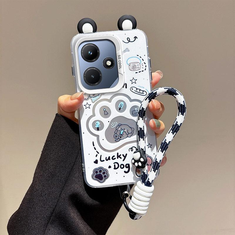 KEYSION Cute Ear Cartoon Case for Infinix Hot 30i with Lanyard Soft Silicone+PC Shockproof Phone Back Cover for Infinix Hot 30i