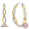 925 Sterling Silver Two Tone Gold & Silver Twisted Hoop Earrings Infinity Paved Huggie Hoops Earrings for Women Jewelry Gifts