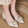 Fall New Chunky Single Shoes Women's Fashion Pointy Shallow Mouth Sequins Buckle A Slip-on Low-top Shoes