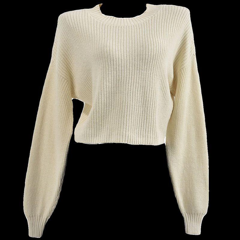 Export Cut Label Spring and Autumn O-neck Short Loose Long Sleeves Lazy Knitting Sweater Pure Color Pullover Women's Clothing Tops