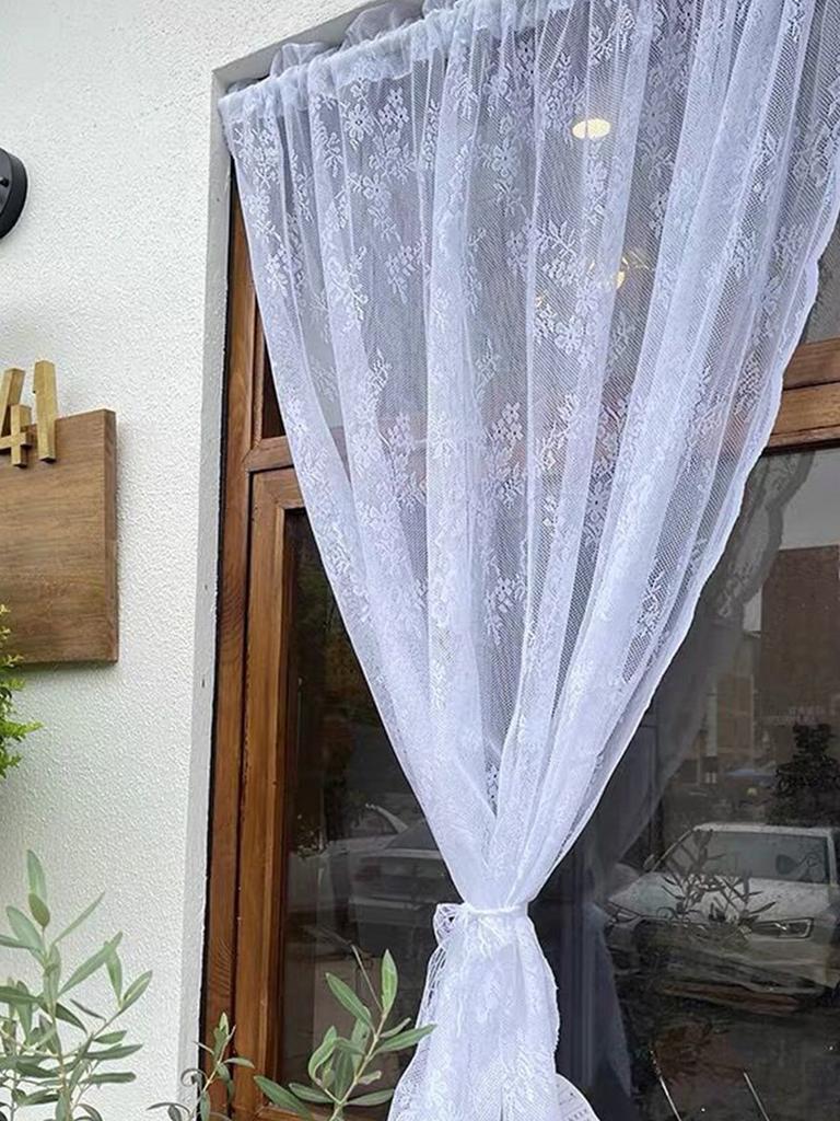 1pc White Flower Embroidery Single Panel Sheer Curtain, Romantic Blackout Curtains for Bedroom and Living Room