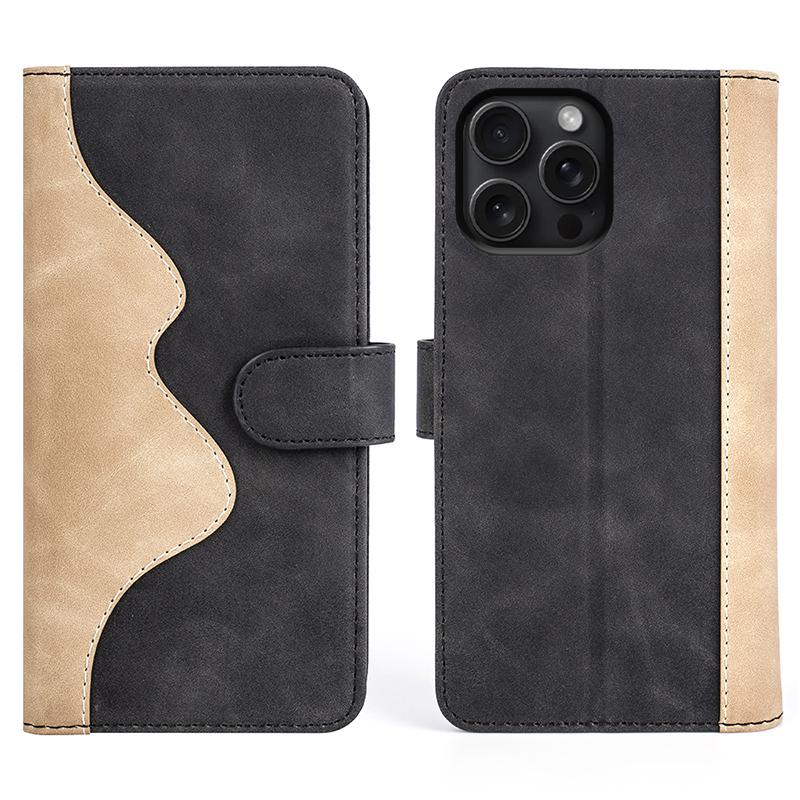 For iPhone 16 Pro Case Splicing Color PU Leather Phone Wallet Cover