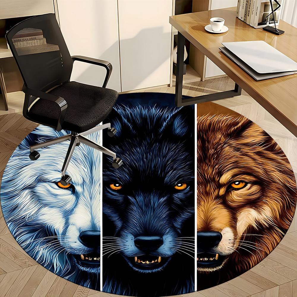 1PC Wolf Pack Office Round Area Rug, Indoor Mat Suitable ForOffice, Under Office Chairs Bedroom Living Room Home Decor, Room Deco f172