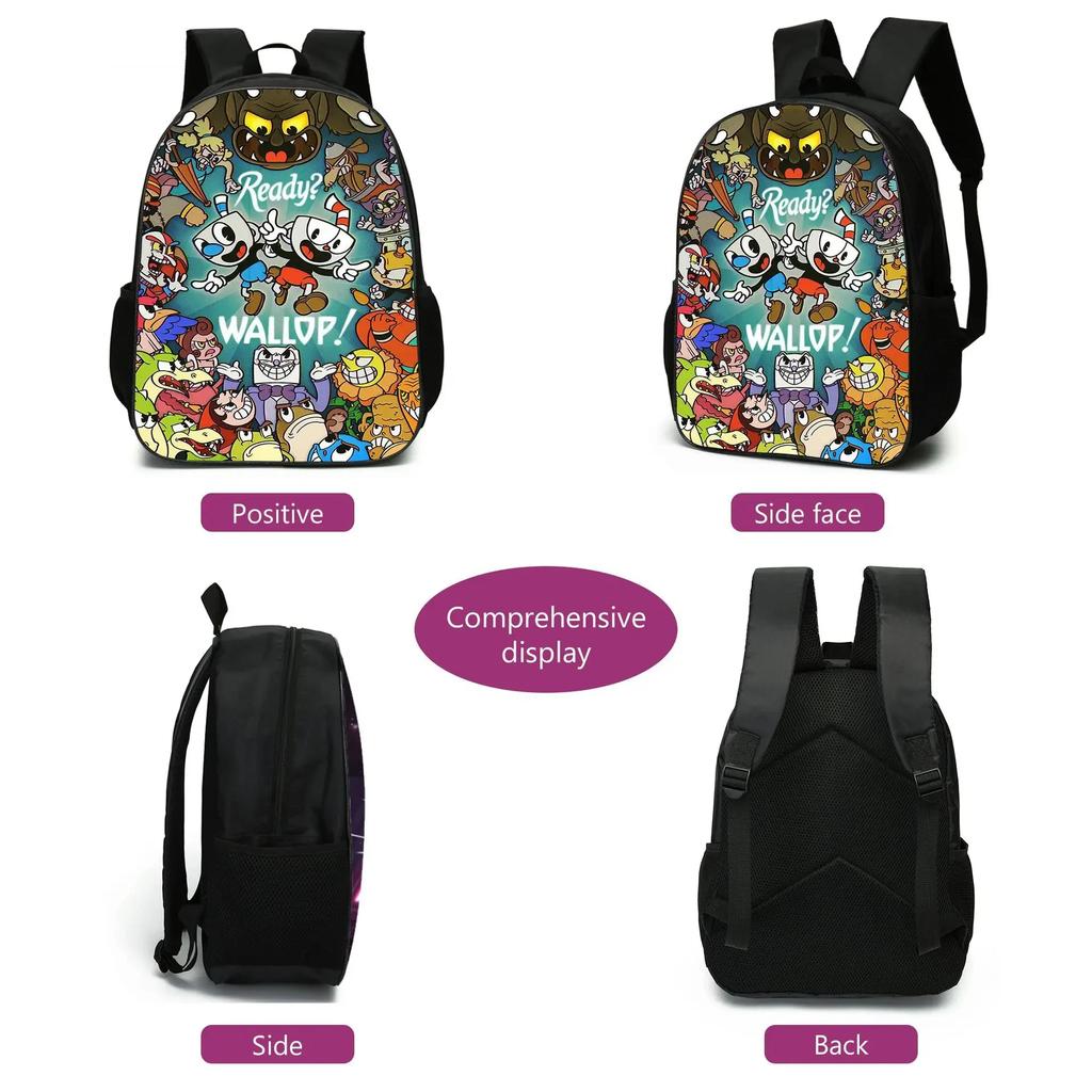 Cuphead Anime 3Pcs/Set Backpack Student School Shoulder Bag Kids Cute Travel Backpack Children Birthday Gift