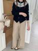 Women's Retro Color Block 100% Wool Cardigan - Round Neck Knit Jacquard Sweater for Autumn & Winter