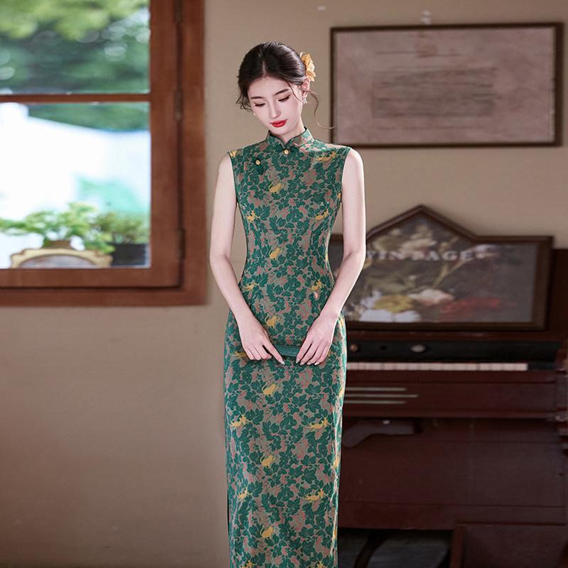 Green sleeveless national style new Chinese daily Suzhou long cheongsam improved young 1011 new women's high sense