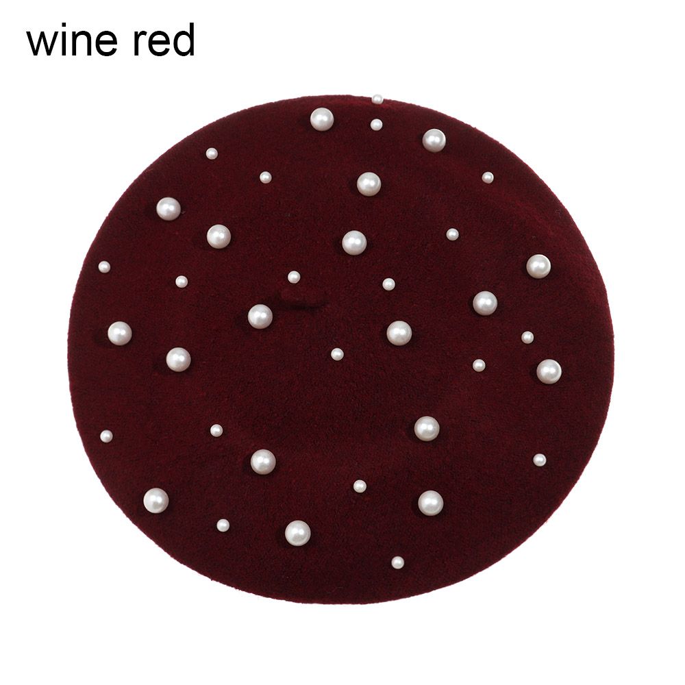 Women Girl Vintage Elegant Pearl French Artist Cap Warm Wool Painter Hat Beret Hat