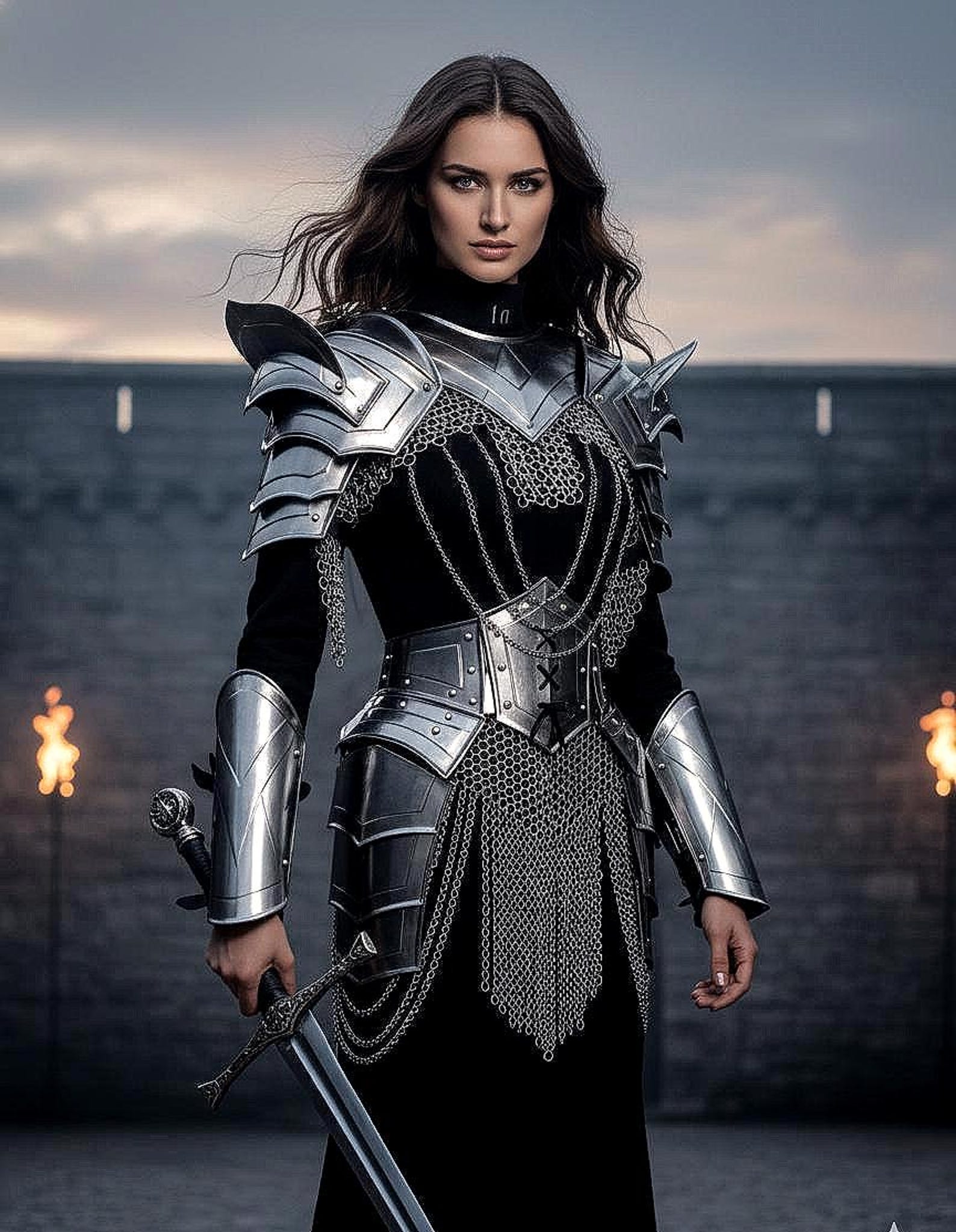 Women s Medieval Knight Armor Steel Cuirass Chainmail Warrior Costume LARP Cosplay