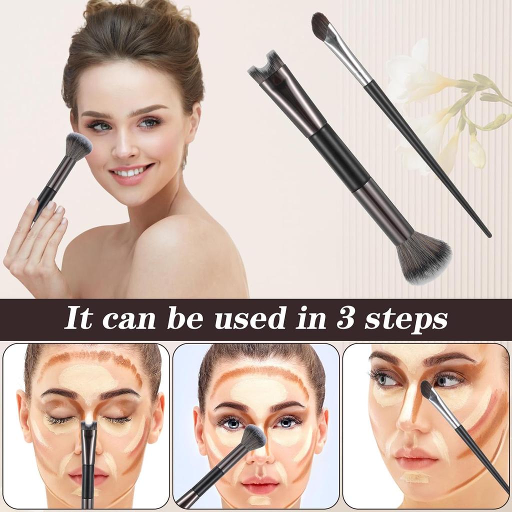 2pcs Nose Contour Brushes Nose Makeup Brush Noses Contouring Brush U-Shaped Angled Tilt Sculpting Fluffy Dual-Ended Makeup Brushes Noses Angled Cheek