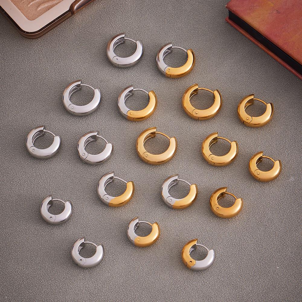 Qiong Yao 18K Gold Plated Stainless Steel Hoop Earrings - Simple, Fashionable Women's Jewelry