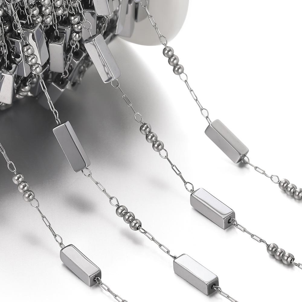 Stainless Steel Square Handmade Chain + Bead Collarbone Chain Handmade DIY Bracelet Necklace Earrings Accessories