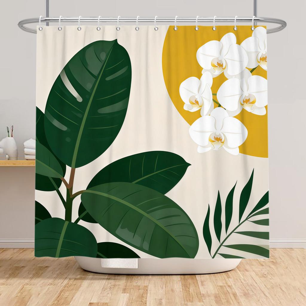 Nordic Style Tropical Leaves Shower Curtain Green Plant Art Waterproof Bath Curtains Polyester Fabric Decor Curtain with Hooks
