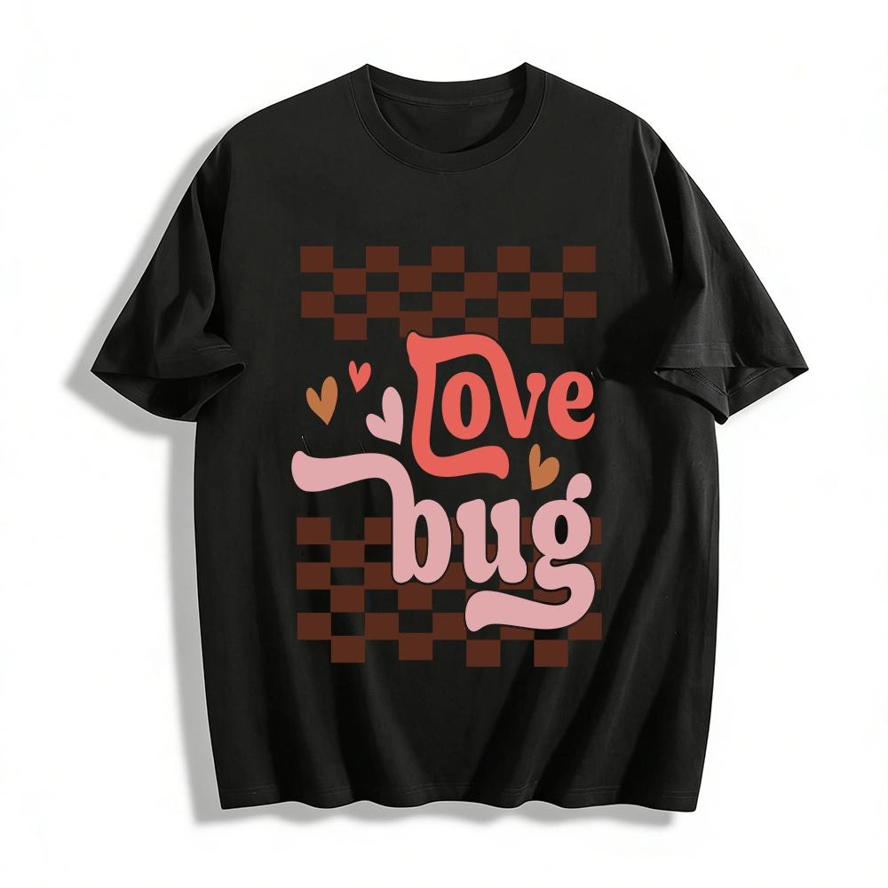 Love Bug Retro Checkerboard Print Casual Short Sleeve Tee Pure cotton T-shirt XXS