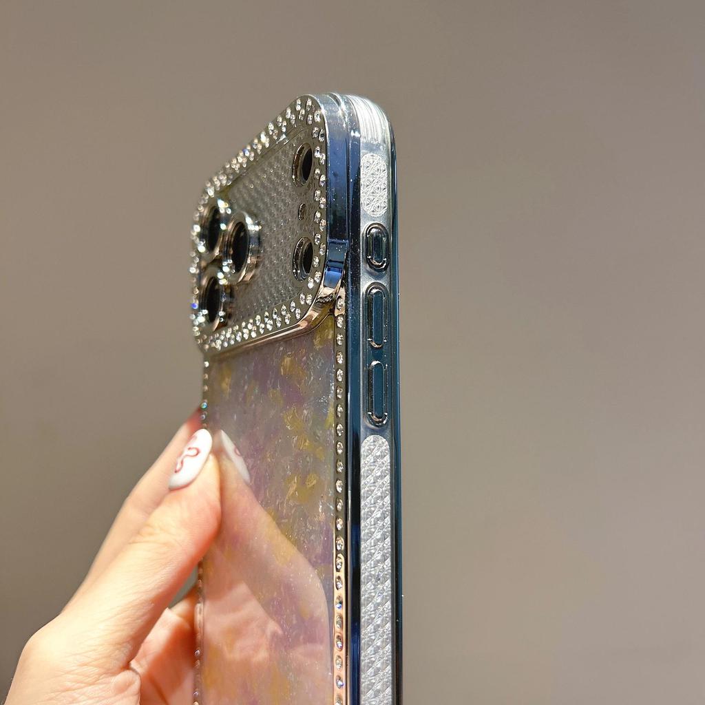 Electroplated Silver Rhinestone iPhone Case: Compatible with iPhone 11 to 16, Drop Glue Shell, Fits 14 Pro Max