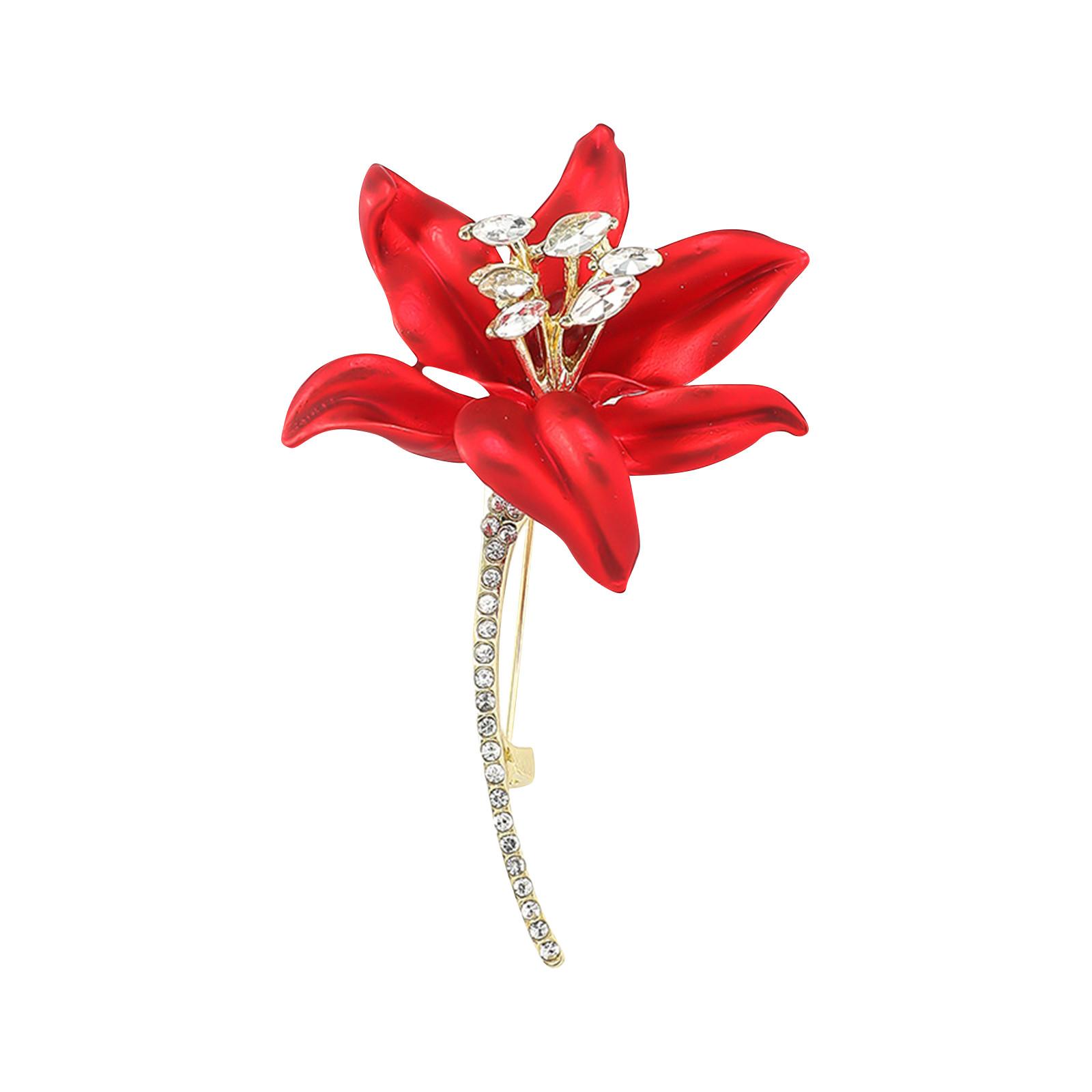 

Брошь-цветок красного цвета, расписанная маслом, украшенная бриллиантами, женская брошь-цветок на грудь, аксессуар для костюма «Темперамент» One Size красный