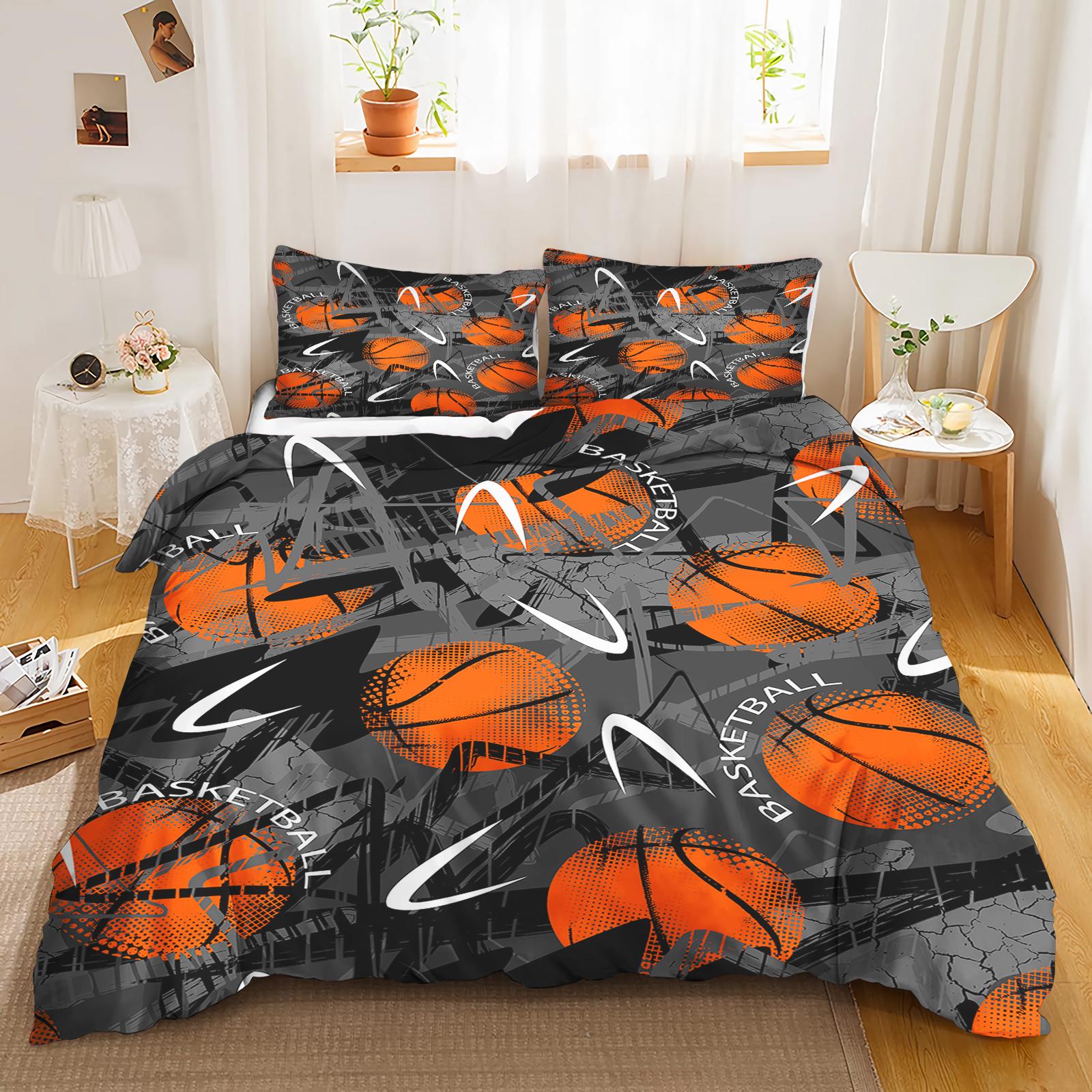 Basketbal Beddengoed Set Dekbedovertrek Dekbed Sets Dubbel Comfort 100% Polyester 3-Delige Set 135x200m