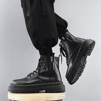 2025 Spring and Autumn New British Style Motorcycle Leather Boots High Top Leather Shoes Thick Sole Elevated Work Suit Boots