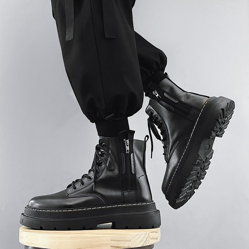 2025 Spring and Autumn New British Style Motorcycle Leather Boots High Top Leather Shoes Thick Sole Elevated Work Suit Boots