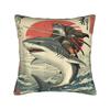 Ukiyo-E Art Japanese Cat Riding Pillow Case Print Pillow Cover For Living Room Sofa Kawaii Pillowcases